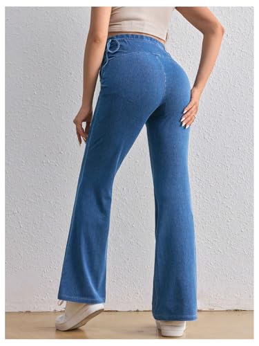 MakeMeChic Women's Maternity Jeans Elastic High Waisted Flared Leg Pregnancy Denim Pants - color: Blue, size: Medium