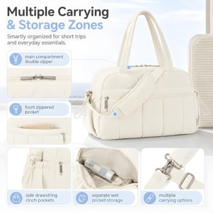 Duffle Bag Gym Bag, Personal Items Bag, Overnight Weekender - color: puffy beige