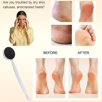 Nano Glass and Pumice Stone for Feet Callus Remover Long Handle 13.7", Double Sided Foot File, Durable Foot Scrubber Pedicure Tool for Hard & Dead Skin Remover, Soft and Smooth Feet, White - color: White