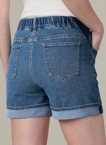 BLENCOT Women's Summer Maternity Jean Shorts Fold Hem Stretchy Denim Pants - color: Bluing, size: Small