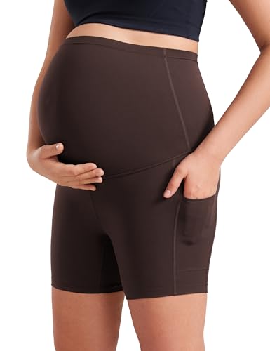 CRZ YOGA Maternity Biker Shorts Pockets 5" - color: Hot Fudge Brown, size: X-Large