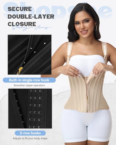 SHAPSHE Waist Trainer for Women Tummy Control Corset Back Support Tan XS