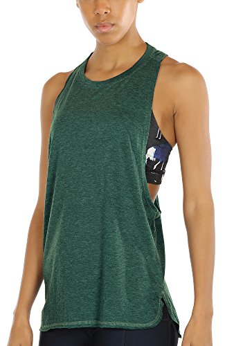 icyzone Women's Racerback High Neck Workout Athletic Yoga Muscle Tank Tops - color: Army, size: Medium