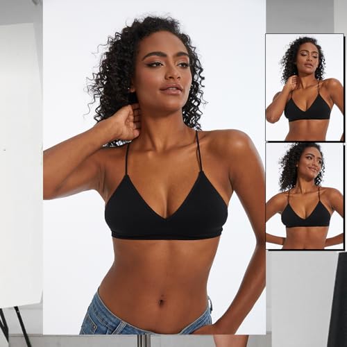 Seamless Bra for Women Low Back Bralette Wirefree Spaghetti Bra with Padded Removeable - color: Black, size: Small