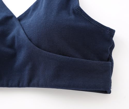 Women's Cotton Wireless Sleep Bra for Nursing and Maternity - color: Black+grey+navy Blue, size: Medium