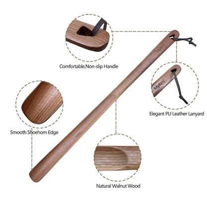 Myluxi Wooden Shoe horn Long Handle for Seniors,23.6in Shoe Helper - color: Black-walnut