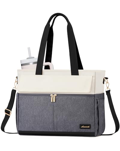 LOVEVOOK Laptop Bag for Women 15.6 Inch Canvas Laptop Large Capacity Work Bags Mutiple Pockets Teacher Bag Water Resistant Computer Bags for Business Travel Nurse, Gray Beige - color: Gray&beige, size: 15.6 Inch