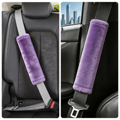 Amooca 2-Pack Soft Furry Universal Seatbelt Cover Car Shoulder Pad - color: Light Lavender, size: 10.5in 2pack
