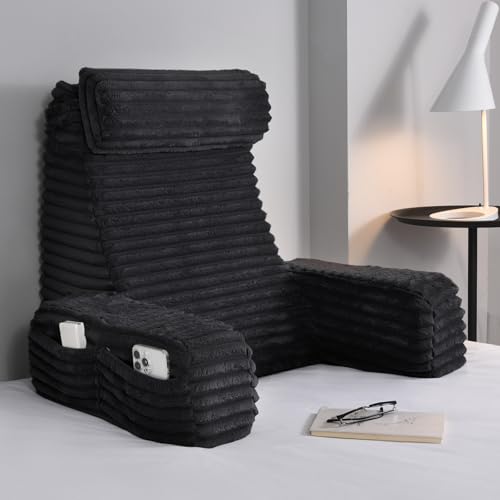 ENITYA 22" XL Back Pillow for Bed Sitting Up with Armrests & Big Pockets - color: Black, size: XL(5'3"-5'11")