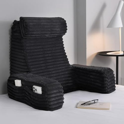 ENITYA 22" XL Back Pillow for Bed Sitting Up with Armrests & Big Pockets - color: Black, size: XL(5'3"-5'11")