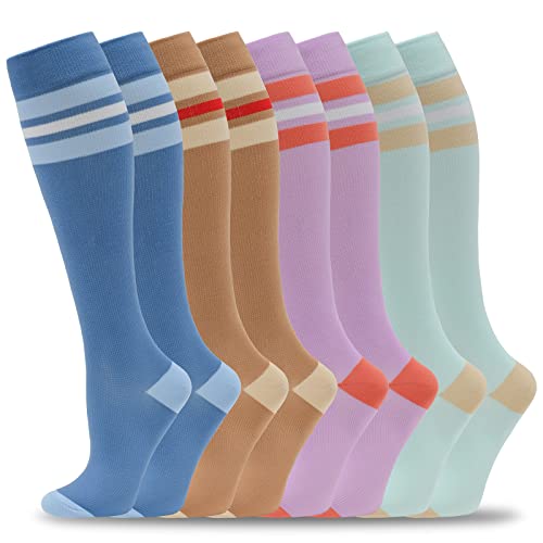 fenglaoda 8 Pairs Compression Socks for Men & Women 20-30 mmHg Knee High Nurse Pregnant Running Medical and Travel Athletic - color: 13-8 Pairs, size: Large-X-Large