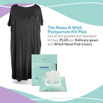 Mama & Wish Postpartum Essentials Kit, 14-Piece | Labor & Delivery Gown - size: 14 Pieces (Postpartum Kit)