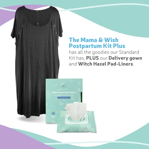 Mama & Wish Postpartum Essentials Kit, 14-Piece | Labor & Delivery Gown - size: 14 Pieces (Postpartum Kit)