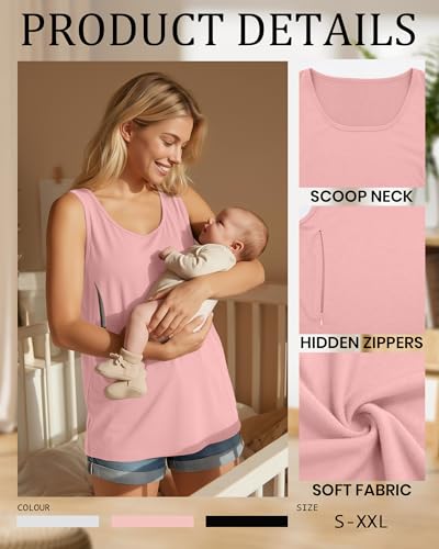 Ficerd 3 Pack Women's Nursing Tank Tops, 3-Color, Large