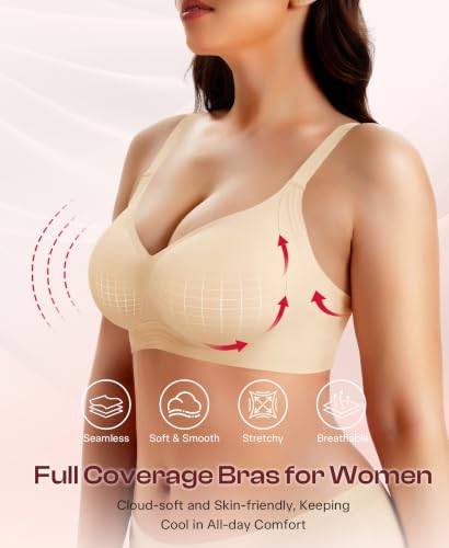 Werena Jelly Minimizer Bras for Women Wireless Plus Size Push Up Bra - color: Nude, size: Medium