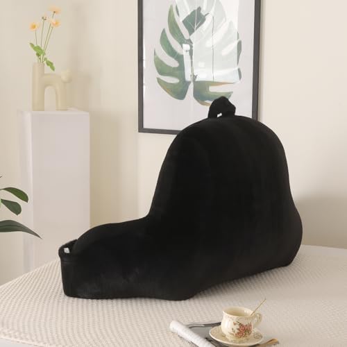 Soft Reading Pillow for Bed with Arms,Middle,Black,Faux Fur - color: Black, size: Standard(17")