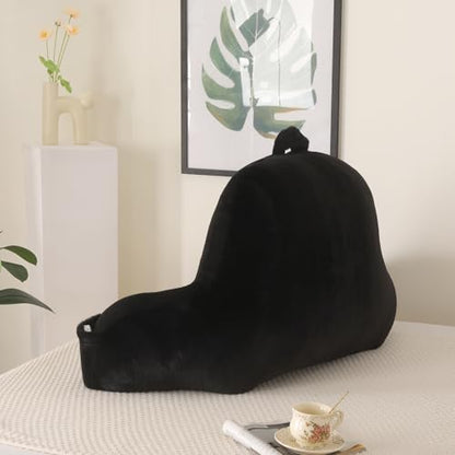 Soft Reading Pillow for Bed with Arms,Middle,Black,Faux Fur - color: Black, size: Standard(17")