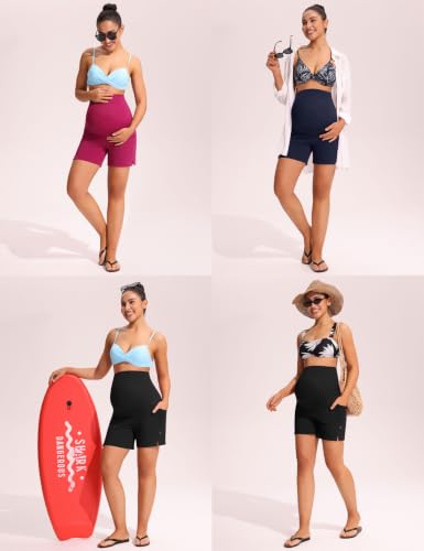 Mama Land Maternity Swim Shorts Over the Belly - color: Navy Blue, size: Medium