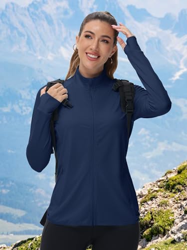 TACVASEN Women's Lightweight Athletic Jacket UPF 50+ Long Sleeve Sun Shirt - color: 02 Navy, size: Medium