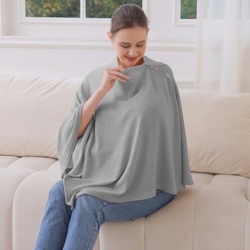Knit Nursing Cover for Baby Breastfeeding, Breathable and Soft, Wide Neck with Stretch for Easy View (Grey) - color: Grey