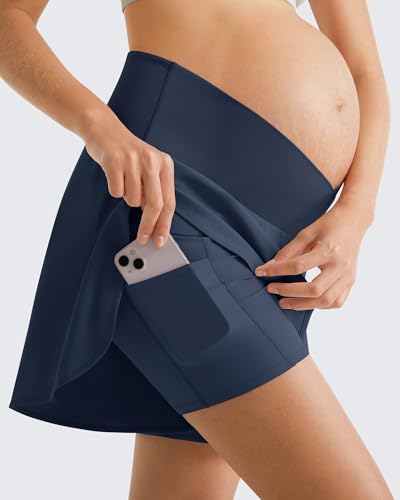 G4Free Chillwhisp Maternity Athletic Shorts Cross Waist Pregnancy Shorts - color: Dark Navy, size: X-Large