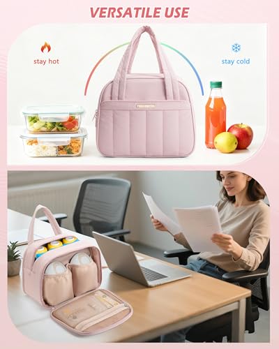 Marscamd Quilted Wearable Breast Pump Bag with Cooler Compartment - color: Pink