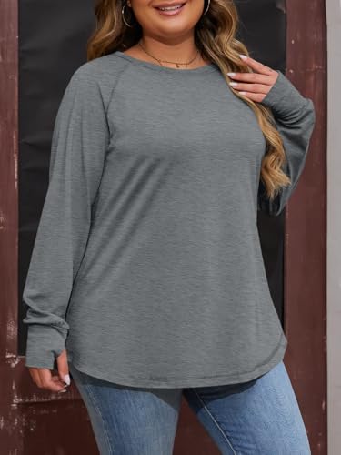 Fisoew Womens Plus Size Long Sleeve Tunic Tops Crew Neck Loose Fit T Shirts - color: Dark Grey, size: 5X-Large