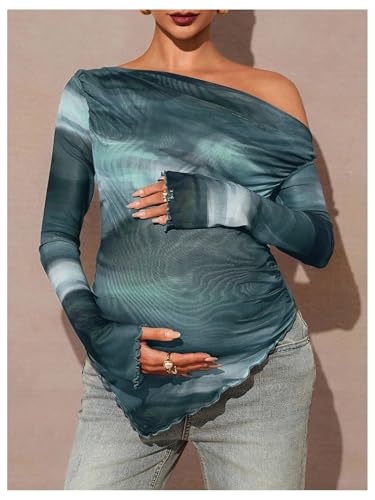 MakeMeChic Women's Maternity Clothes Fall Tie Dye Asymmetrical Blouse Tops - color: Multicolor, size: X-Large