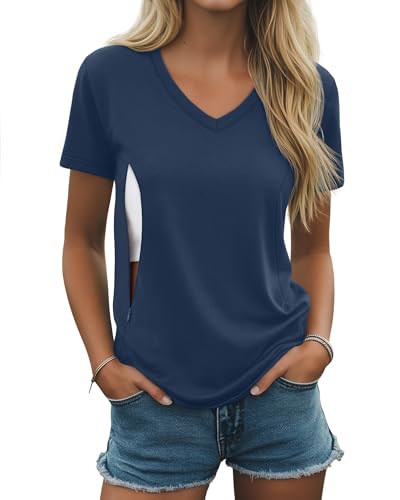 Women's Nursing Breastfeeding Shirts - color: Haze Blue, size: XX-Large