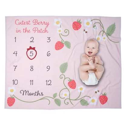 Lambs & Ivy Strawberry Patch Milestone Photo Opportunity Baby Blanket - color: Strawberry