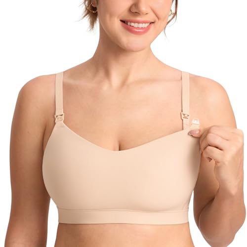 MOMANDA Seamless Nursing Bras for Breastfeeding - color: Beige, size: X-Small