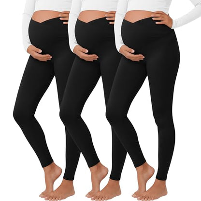 3 Pack Women's Maternity Leggings Pregnancy Pant - color: Black, Black, Black, size: XX-Large