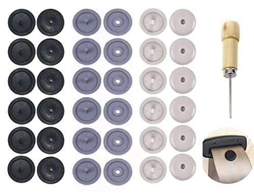 Y-Axis Seat Belt Button Buckle Clip Stop - Universal Fit Stopper Kit (Black + Beige + Grey, 18 Sets)