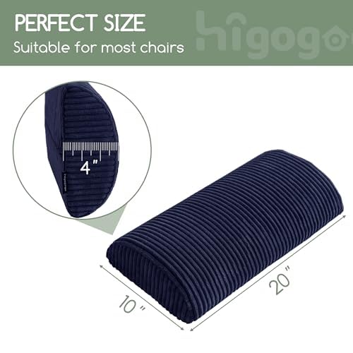 HIGOGOGO Lumbar Support Pillow for Recliner Chair/Accent Chair/Couch, Memory Foam Back Support Cushion for Elderly, Recliner Cushions for Back Rest, Pain Relief, Reading, Washable Cover, Navy - color: Navy, size: 20"x10"x4"