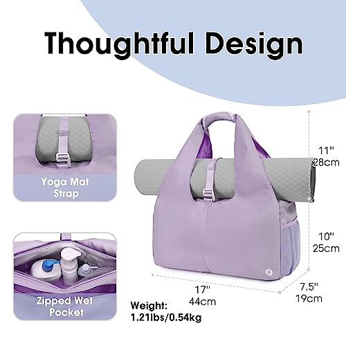 Sportsnew Tote Yoga Mat Gym Bag 20L Women W/Shoe Compartment Wet Dry Pocket - color: Purple