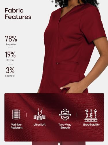 Scrub Tops for Woman, Mock Wrap Tops - color: Burgundy, size: Large