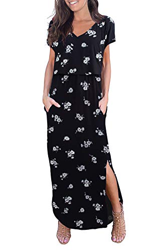 Smallshow Women's Maternity Nursing Dresses Split Long Dress for Breastfeeding - color: Black and White, size: Medium