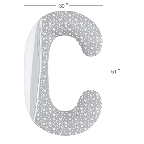 Pregnancy Pillow Cover C Shaped (ONLY Pillowcase), Grey Heart Print - color: Grey Heart, size: C-Shape