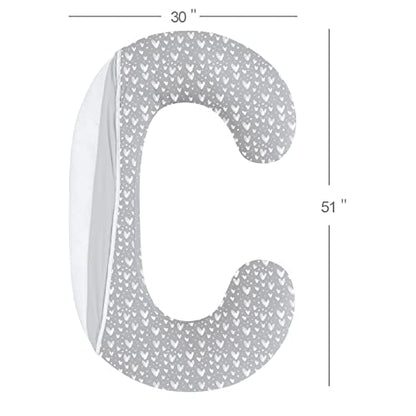 Pregnancy Pillow Cover C Shaped (ONLY Pillowcase), Grey Heart Print - color: Grey Heart, size: C-Shape
