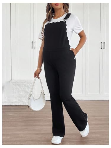 OYOANGLE Women's Maternity Side Button Jumpsuit Sleeveless Overalls - color: Black, size: Medium