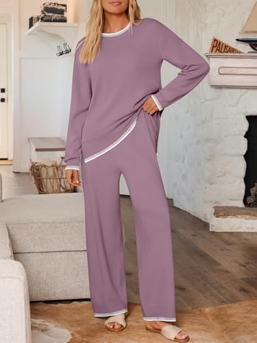 LILLUSORY Lounge Sets Womens 2 Piece Matching 2026 Fall Knit Sweater Set - color: Dusty Mauve, size: Large