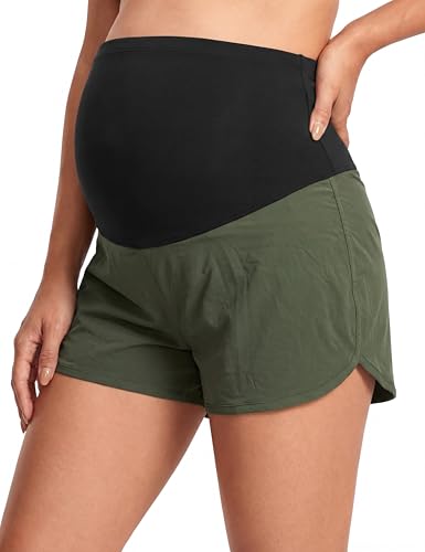 Maternity Athletic Shorts Over Belly Pregnancy Short - color: Army Green, size: Small