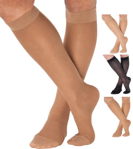 ABSOLUTE SUPPORT Women Sheer Compression Socks 20-30mmHg, Beige, X-Large - color: Beige, size: X-Large