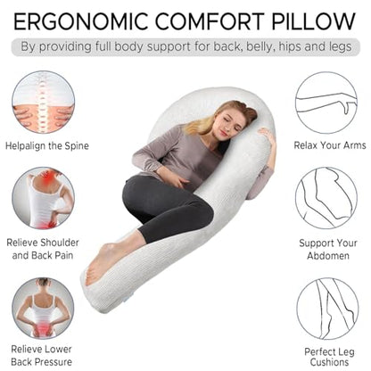 Body Pillow for Adults, Swan Shaped Pillow Insert for Sleeping, Grey, 49 In - color: Grey Stripe