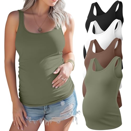 Xaatren 4 Pack Women's Maternity Tank Tops - color: Army Green, Brown, White, Black, size: Medium