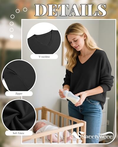 Women’s Waffle Knit Nursing Shirts Regular Fit - color: Black, size: Large