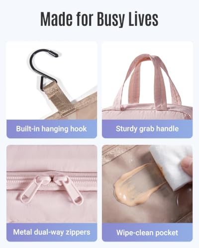 LIGHT FLIGHT Travel Toiletry Bag - Hanging Makeup Organizer for Women & Men - color: Baby Pink