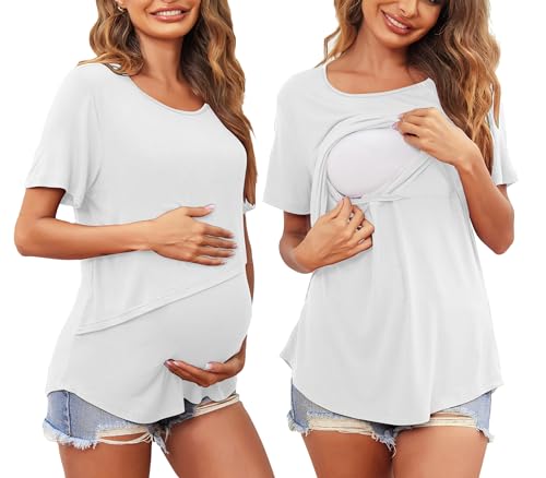 Women's Maternity Nursing Tops Soft Breastfeeding Shirts Pregnancy Tees - color: White, size: Small