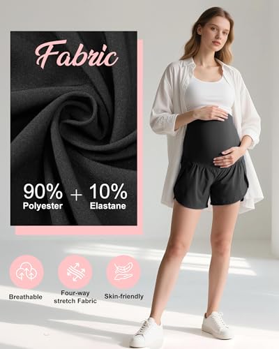Coume 2 Pack Maternity Yoga Shorts Over Belly Pockets - color: Black/Gray Sage, size: Medium