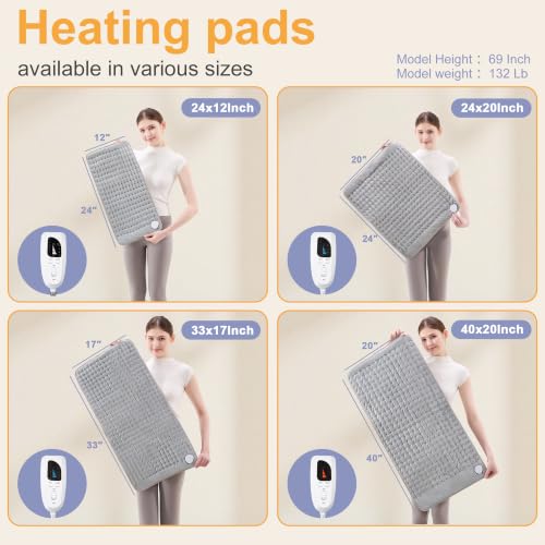Heating Pad,Electric Heating Pads,Heating Pad for Back,Silvergray,24x12In - color: Silvergray, size: 24x12 Inch